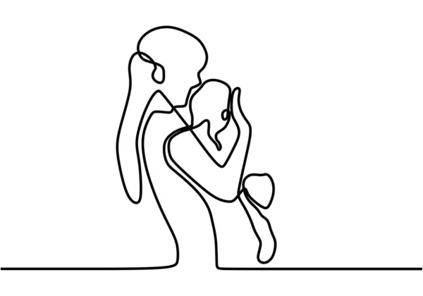 継続的な1行の描画 母親と赤ちゃん 幸せな母親の日の概念 愛と思いやりのテーマ — ストックベクタ