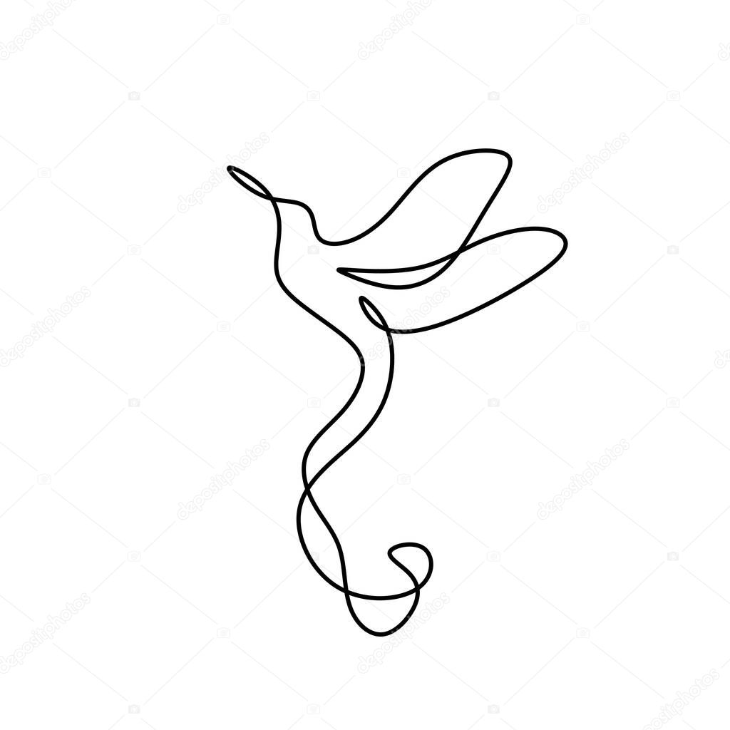 Humming bird one line drawing. Vector illustration minimalism style, bird flying with awesome contour hand drawn.