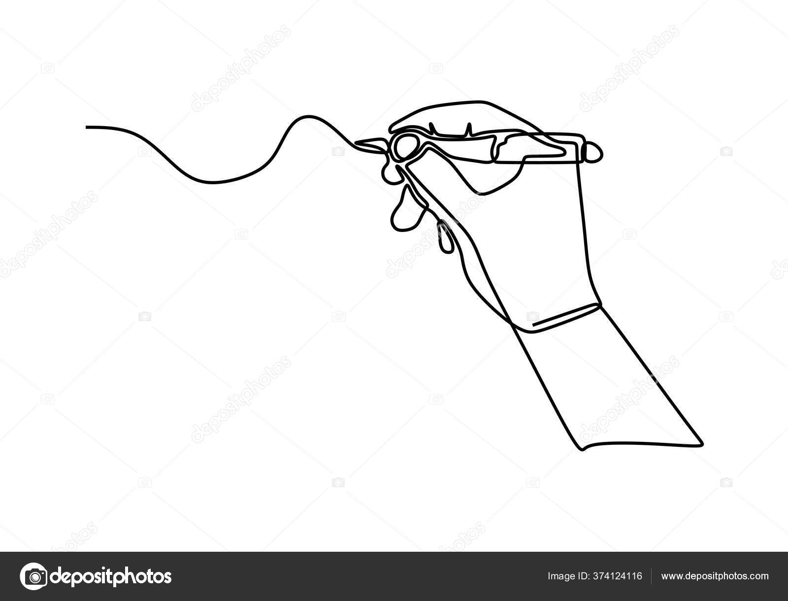 desenho de linha única contínua de escrita rápida de gesto de mão no papel  na área