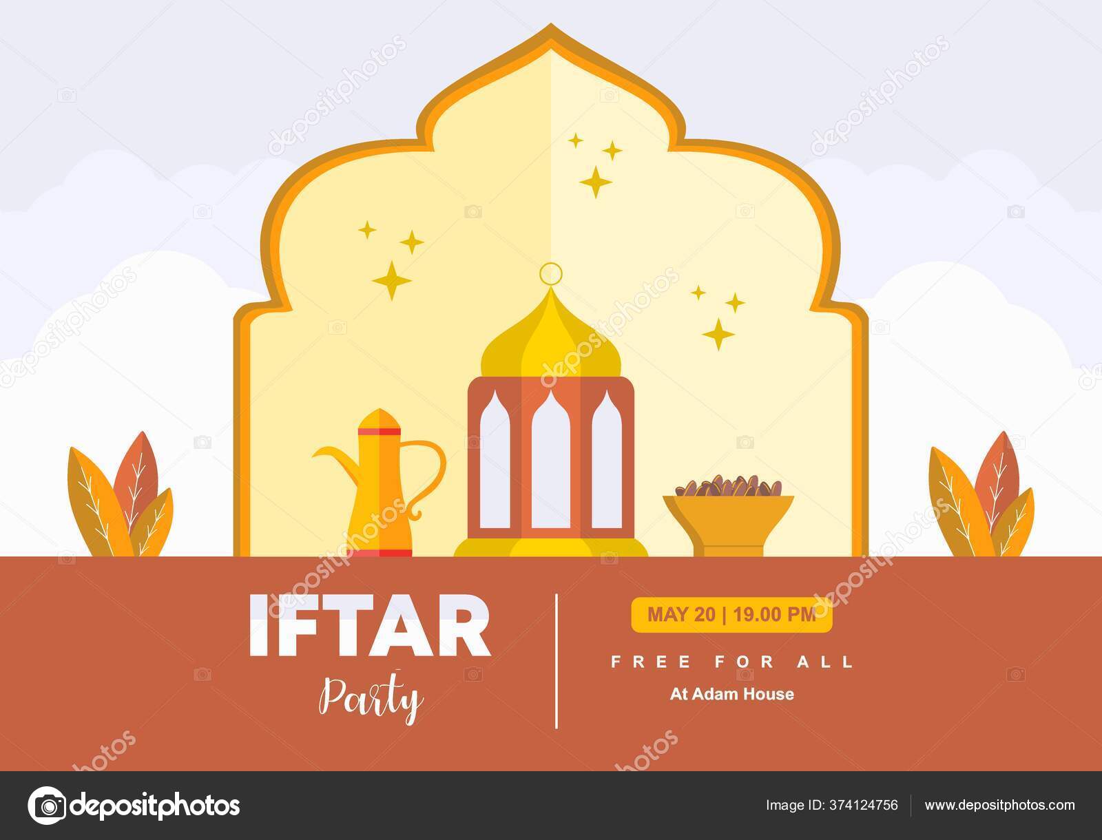 Ramadan Mubarak Banner with Mosque Figures