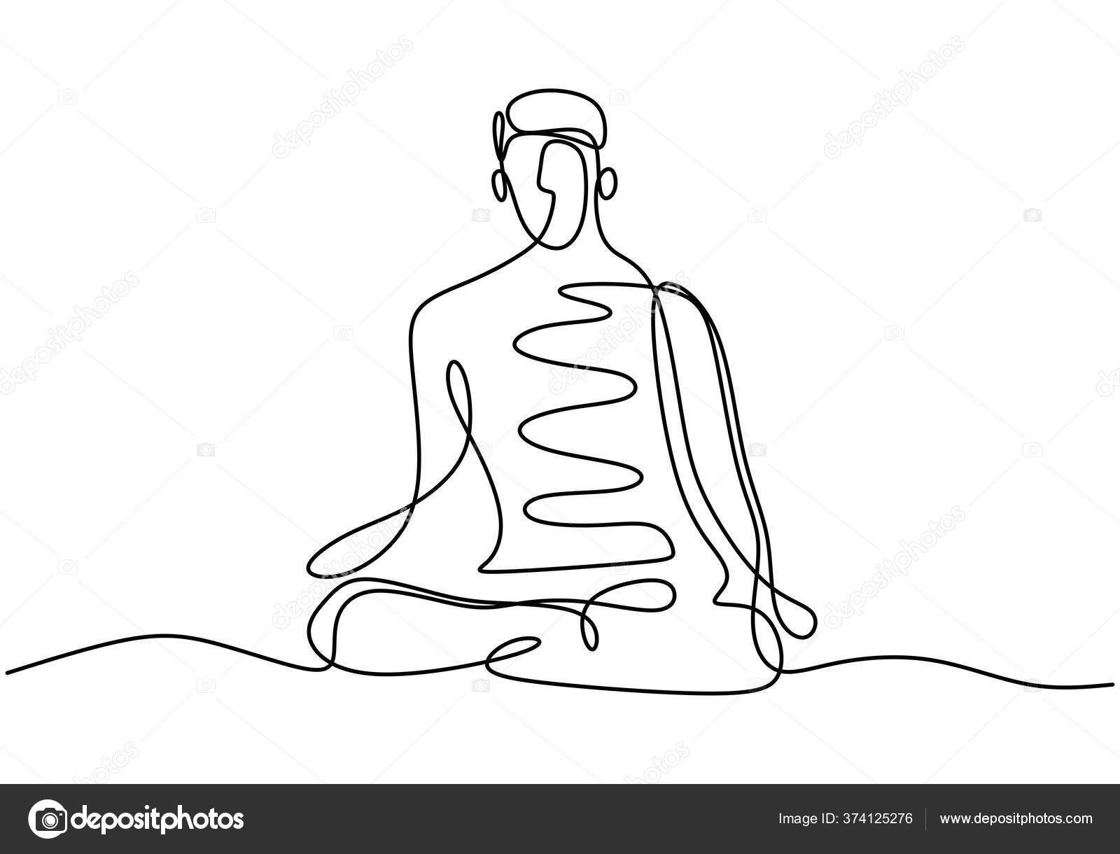 ヨガをする女性は連続的な1行ベクトルイラストミニマリズムスタイルを行使します ヨガの女の子クロス足の瞑想に座っている 蓮のポーズ線画 リラックスして 心安らぐ ストックベクター C Ngupakarti