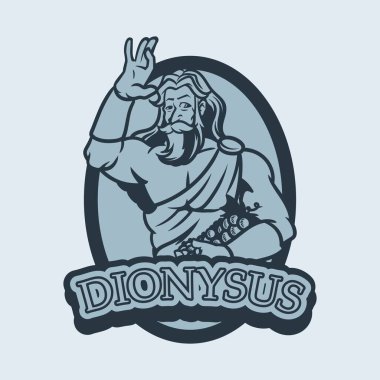Yunan tanrısı ve tanrıça vektör illüstrasyon serisi. Dionysos, Antik Yunan dininde üzüm hasadı, şarap, ayin çılgınlığı ve tiyatro tanrısıdır. Klasik tarzda resim yapmak.