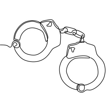 İzole edilmiş bir vektör kelepçe çizimi. Suç soruşturma ikonlarının iş konsepti çizimi. Minimalist tasarım vektörü illüstrasyon yasası temalı nesne beyaz arkaplanda izole edildi