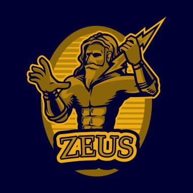 Zeus Greek 'in yıldırımlar taşıyan kollarının, izole edilmiş arka planda, eski tarz yapılmış halinin bir tasviri. Jüpiter zeus portakal ve mavi tabak resmi. Zeus Işın Tanrısı.