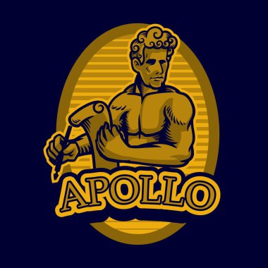 Antik Yunan mitolojik tanrısı Apollo. Apollo, eski resimlerdeki güneş ışığı tanrısı. Yayı ve altın okları olan atletik bir adam, ve geçmişe özgü altın saçlar. Vektör çizgi film illüstrasyonu