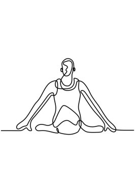Sürekli yoga egzersizi yapan bir satırcı. Yoga oturma pozu. Bacaklar katlı ve kollar yana doğru düz. Rahatlama, konsantrasyon ve sakinleşme. Stok vektör illüstrasyonu.