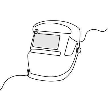 İzole edilmiş vektör şapkalı bir çizgi. İnşaat miğferi. İşçi güvenlik araçları konsepti. İnşaatçı miğfer elementi beyaz arka planda izole edildi. Vektör tasarımı illüstrasyonu.