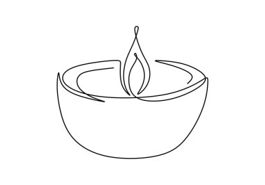 Güzel, kesintisiz çizgi mumu. Mum yanıyor ve avizede eriyor. Mutlu bayramlar. Hint Işık Festivali Diwali. Vektör illüstrasyonu beyaz arkaplanda izole edildi.