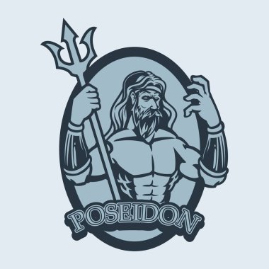 Yunan tanrı ve tanrıça vektör illüstrasyon serisi klasik arka planda. Poseidon deniz tanrısı, fırtınalar, depremler ve atlar. Antik Yunan dininde ve mitolojisinde on iki olimpiyattan biriydi.