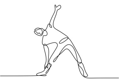 Yoga yapan kadın sürekli bir çizgi vektör illüstrasyon minimalizmi yapıyor. Mutlu kadın meditasyonu. Rahatlayın ve sakinleşin. Meditasyon ve rahatlama egzersizi konsepti.