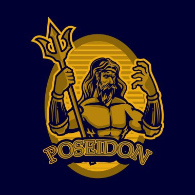 Yunan tanrı ve tanrıça vektör illüstrasyon serisi klasik arka planda. Poseidon deniz tanrısı, fırtınalar, depremler ve atlar. Antik Yunan dininde ve mitolojisinde on iki olimpiyattan biriydi.