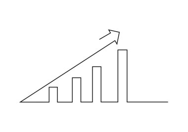 Beyaz arkaplanda izole edilmiş bir grafik simgesi çizimi. Büyüyen grafik, yukarı ok ile grafik resmi. Pankart, ağ, tasarım ögesi, şablon, kartpostal için vektör illüstrasyonu.