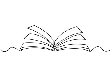 Bir satır ayırıp afiş çekin. Uçan sayfaları olan açık bir kitap. El çizimi minimalizm tasarımı beyaz arka planda izole edildi. Vektör illüstrasyon eğitim malzemeleri okul temasına geri döndü.