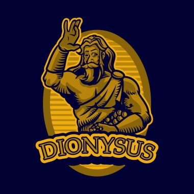 Yunan tanrısı ve tanrıça vektör illüstrasyon serisi. Dionysos, Antik Yunan dininde üzüm hasadı, şarap, ayin çılgınlığı ve tiyatro tanrısıdır. Klasik tarzda resim yapmak.