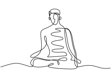 Yoga yapan kadın sürekli bir çizgi vektör illüstrasyon minimalizmi yapıyor. Yoga yapan kız bacak bacak üstüne atmış meditasyon yapıyor. Lotus çizgisi çiziyor. Rahatlatıcı ve rahatlatıcı..