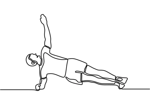Dessin Linéaire Continu Homme Étirant Jeune Planche Latérale Exercice Masculin — Image vectorielle