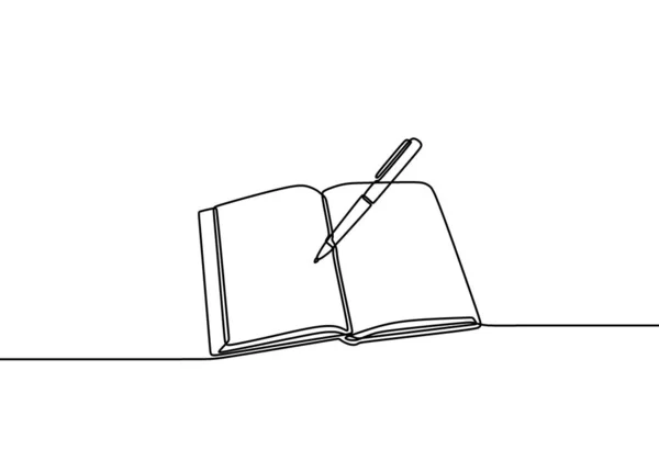Desenho Uma Linha Livro Aberto Livro Mesa Pronto Para Ler — Vetor de Stock