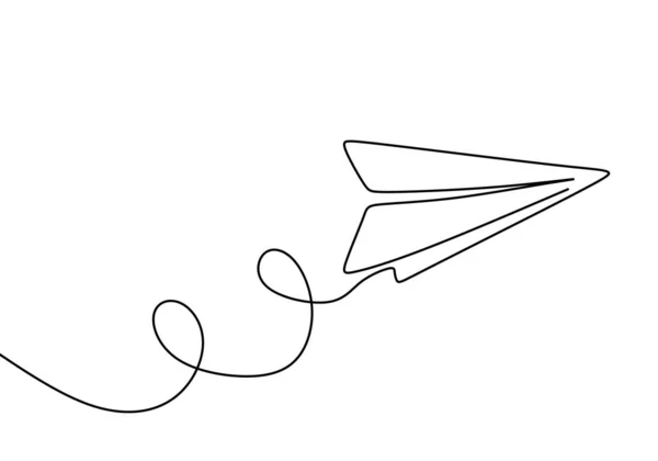 Papieren Vliegtuig Creatief Symbool Continu Één Lijn Tekenen Minimalistische Stijl — Stockvector