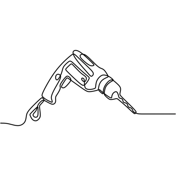 便携式钻机的连续线绘图 电动手钻机 杂工工具和大楼维修服务的概念 单行绘图矢量设计说明 — 图库矢量图片
