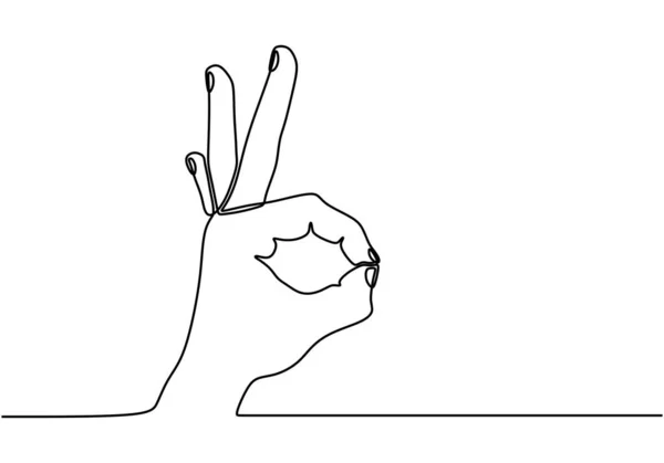 Okay Hand Gesture Sign Approval Finger Continuous Line Drawing Hand — Stock Vector