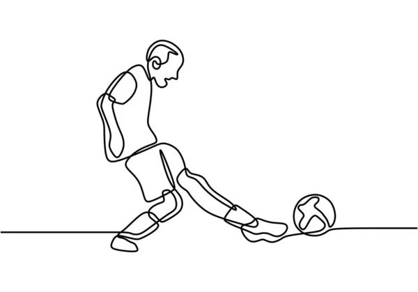 Dessin Unique Jeune Homme Jouant Football Footballeur Énergique Qui Donne — Image vectorielle