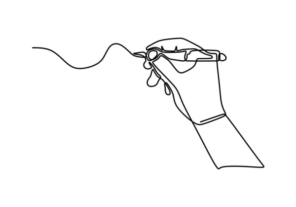 连续一行画手心手指头手势笔 手握弹珠点用墨水笔写或画 基于白色背景的矢量插画简约设计 — 图库矢量图片