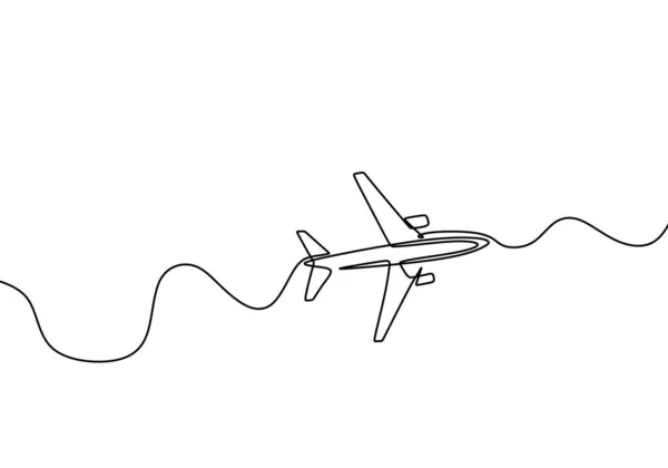 飞机连续单线绘图 在白色背景上孤立的简约设计矢量图 — 图库矢量图片