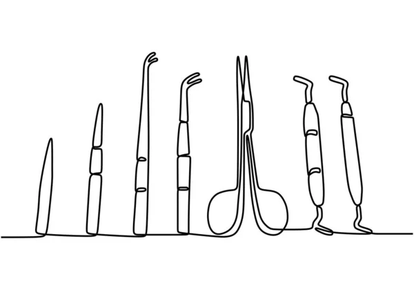 Dessin Continu Une Ligne Outils Chirurgie Médicale Coupe Scalpel Pince — Image vectorielle