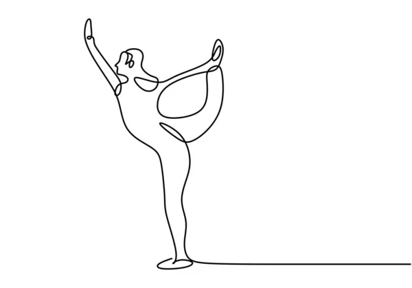 Žena Dělá Jógu Cvičení Kontinuální Jeden Řádek Vektor Ilustrace Minimalismus — Stockový vektor