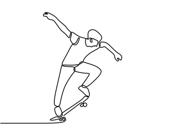 Kontinuerlig Linje Ritning Skateboard Spelare Sport Vektor Illustration Tema Glad — Stock vektor