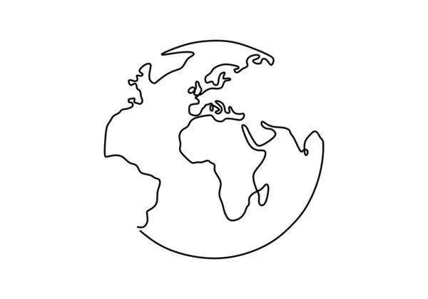 Terra Globo Uma Linha Desenho Mapa Mundo Ilustração Vetorial Design — Vetor de Stock