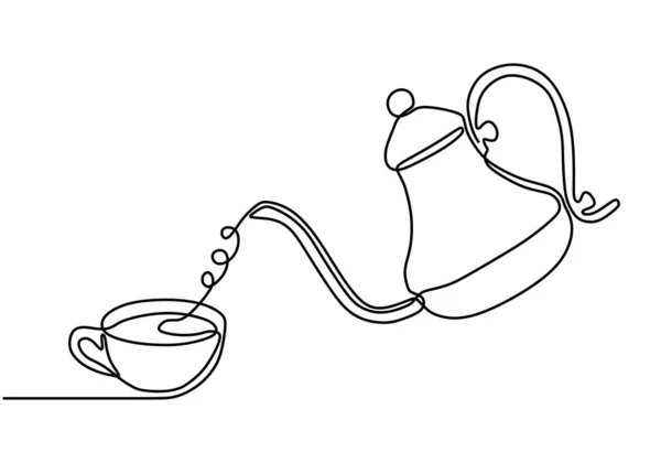 Συνεχής Γραμμή Σχέδιο Του Καφέ Ζεστό Ζεστός Καφές Τσάι Χύνεται — Διανυσματικό Αρχείο