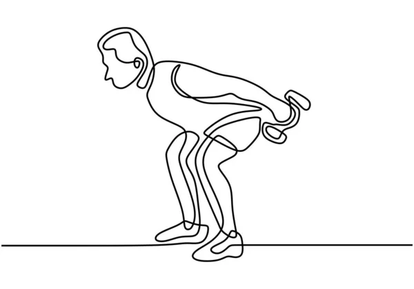 Jeden Rysunek Młodego Energicznego Mężczyzny Ćwiczącego Hantlami Ilustracji Wektora Siłowni — Wektor stockowy