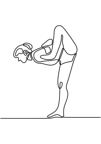 Dessin Ligne Continue Femme Heureuse Faisant Exercice Yoga Yoga Girl — Image vectorielle