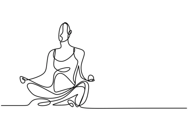 Mujer Haciendo Yoga Ejercicio Continuo Una Línea Vector Ilustración Minimalismo — Vector de stock