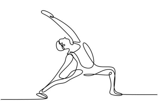 Femme Faisant Exercice Yoga Continu Une Ligne Vectorielle Style Minimalisme — Image vectorielle