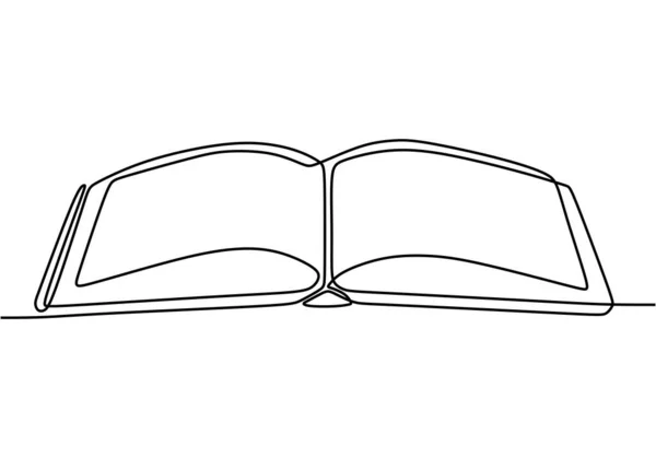 1行の図面バナーを予約します 本を開いて読む準備ができています テーブルの上の本 教育の概念 ホワイトの背景ベクトルイラストに独立したミニマリストデザインを連続手描き — ストックベクタ