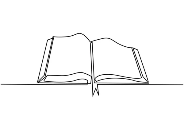 Livro Uma Linha Desenho Banner Livro Aberto Com Páginas Voadoras —  Vetores de Stock