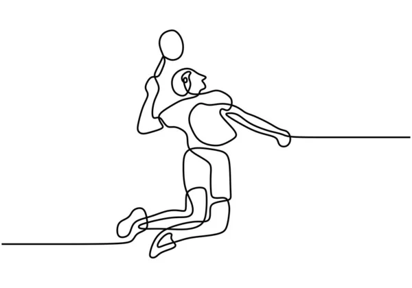 Jeden Souvislý Výkres Badmintonového Hráče Profesionální Badminton Atlet Skok Rozbít — Stockový vektor