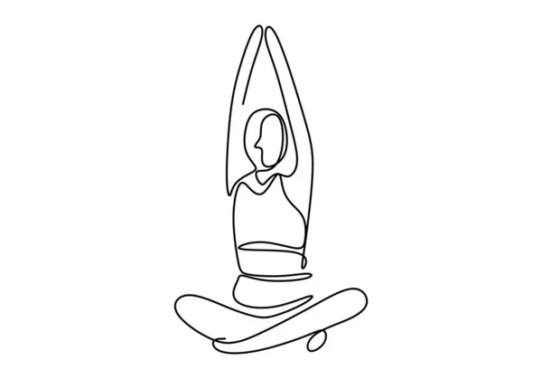 Dibujo Línea Continua Mujer Sentada Postura Yoga Con Los Brazos — Vector de stock