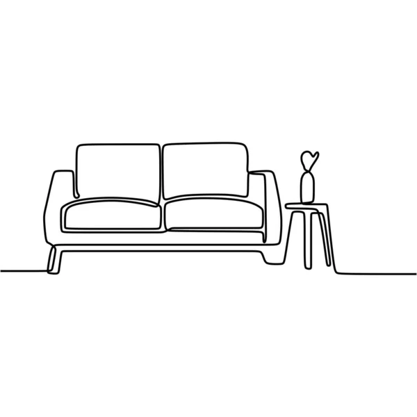 Kontinuierliches Sofa Mit Einer Linie Und Kissen Und Einer Blumenvase — Stockvektor