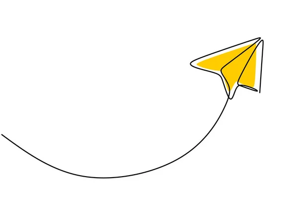 紙飛行機 創造的なシンボル 連続1行の図面 ミニマリストスタイル 創造性のベクトル図の概念 — ストックベクタ