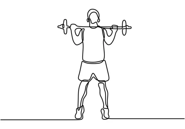 One Line Drawing Continuous Line Art Strong Athletic Guy Lifting — Stock Vector