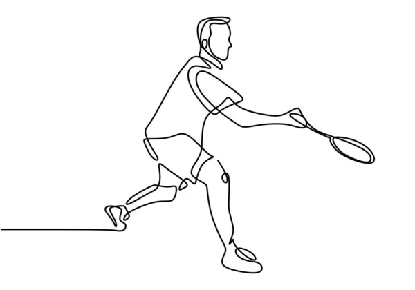 バドミントン選手の一本の線画や連続線画 バドミントンのスポーツゲームをしている人 プロ選手 スポーツの概念 バドミントン大会のベクトルイラスト — ストックベクタ