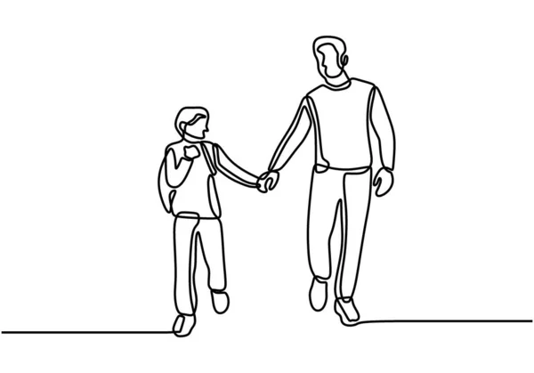 Una Línea Dibujo Padre Hijo Caminando Diseño Minimalista Feliz Papi — Archivo Imágenes Vectoriales