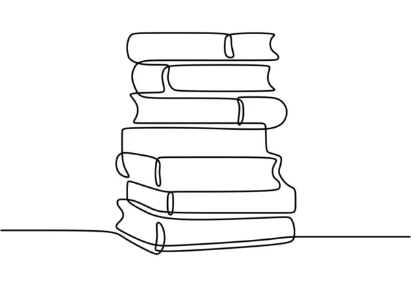 Una Línea Dibujo Pila Libros Una Pila Libros Escritorio Libros — Vector de stock