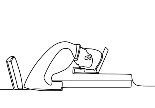 Nepřetržitá Kresba Muže Laptopem Cítí Frustrovaně Vyjadřuje Úzkost Rozmrzelost Zobrazení — Stockový vektor