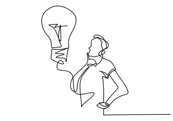 Kontinuerlig Linje Ritning Idé Och Kreativitet Symbol Med Lampa Och — Stock vektor