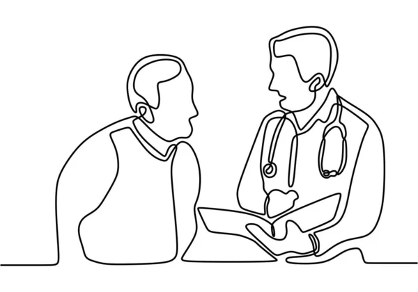 Continuous Line Drawing Two Doctors Discussing Diagnosis Hospital Scene Doctors — Stock Vector