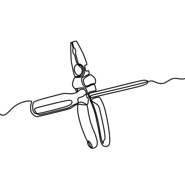 Dibujo Una Sola Línea Destornillador Alicates Acero Inoxidable Concepto Herramientas — Archivo Imágenes Vectoriales